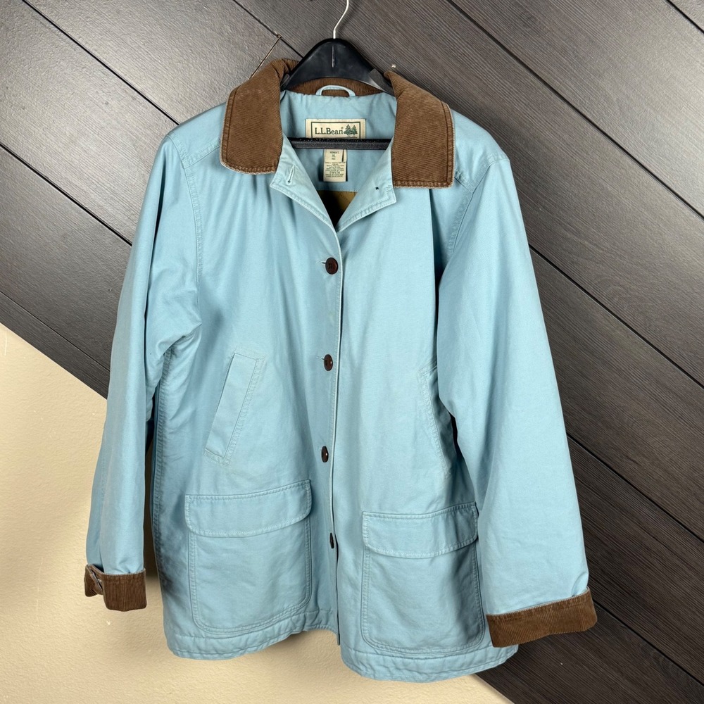 L.L.Bean Women's XL Barn Coat Blue Corduroy Collar Thinsulate Lined Chore